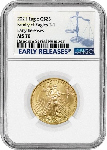 2021 $25 1/2 oz American Gold Eagle Type 1 NGC MS70 ER Family Of Eagles Label