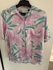 All Saints Mens Button Up Shirt - Floral Pink Green Size M
