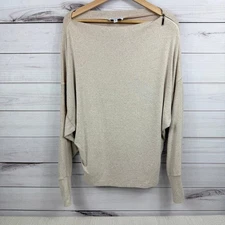 Gilli Women's Tan Boat Neck Dolan Sleeve Zipper Shoulder Top Size M