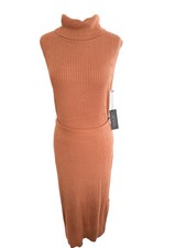 Rachel Zoe Brown Knit Ribbed Sleeveless Midi Dress Size XL NWT Sweater Soft