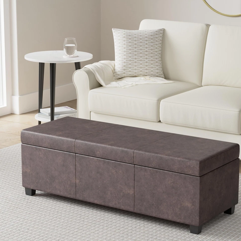 Banco otomano de almacenamiento rectangular contemporáneo de 48 pulgadas de ancho Avalon en apuros... Foto 2 de 4