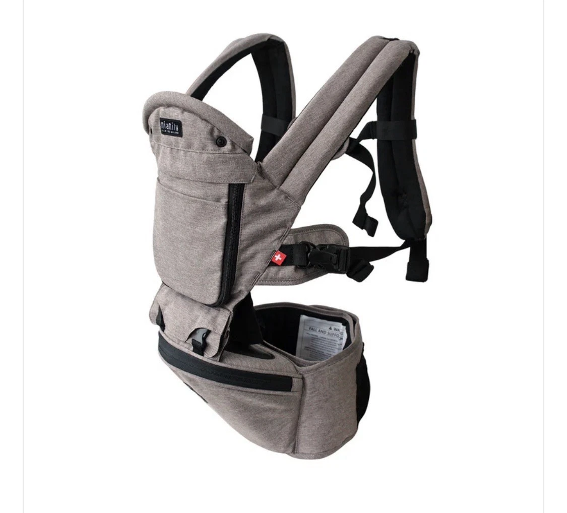 MiaMily Gray Hip Seat Baby Carrier, Adjustable, Storage Pocket, Infant/Toddler