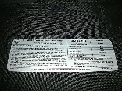 1978 OLDSMOBILE NINETY-EIGHT EIGHTY-EIGHT CUSTOM CRUISER 350 4V EMISSIONS DECAL