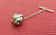 Vintage SWANK Tie Tack Metal Rope Knot Smoky Faceted Stone Silver Tone Tie Pin