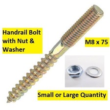Double End Machine Thread to Wood Thread Handrail Dowel Screws Nut & Washer Incl