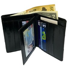 Genuine Eel Skin Leather Credit Card Wallet For Men Bifold Wallet 1 ID Window