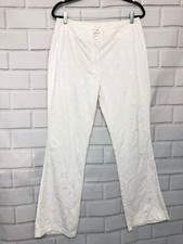 Escada Women's White Rhinestone Embellished Embroidered Floral Print Pants