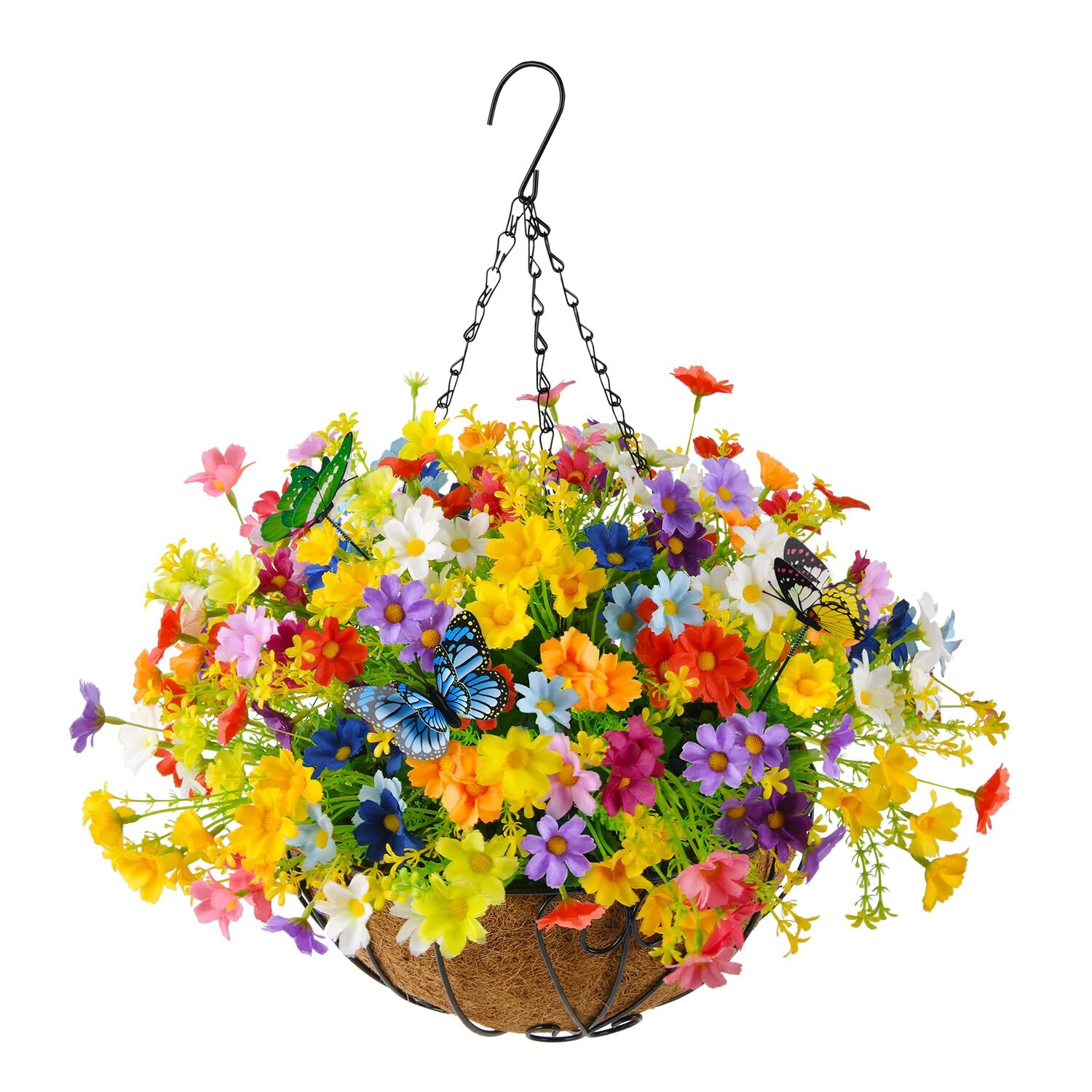 12-inch Artificial Flower Hanging Basket,Fake Hanging Plants in Coconut Linin...