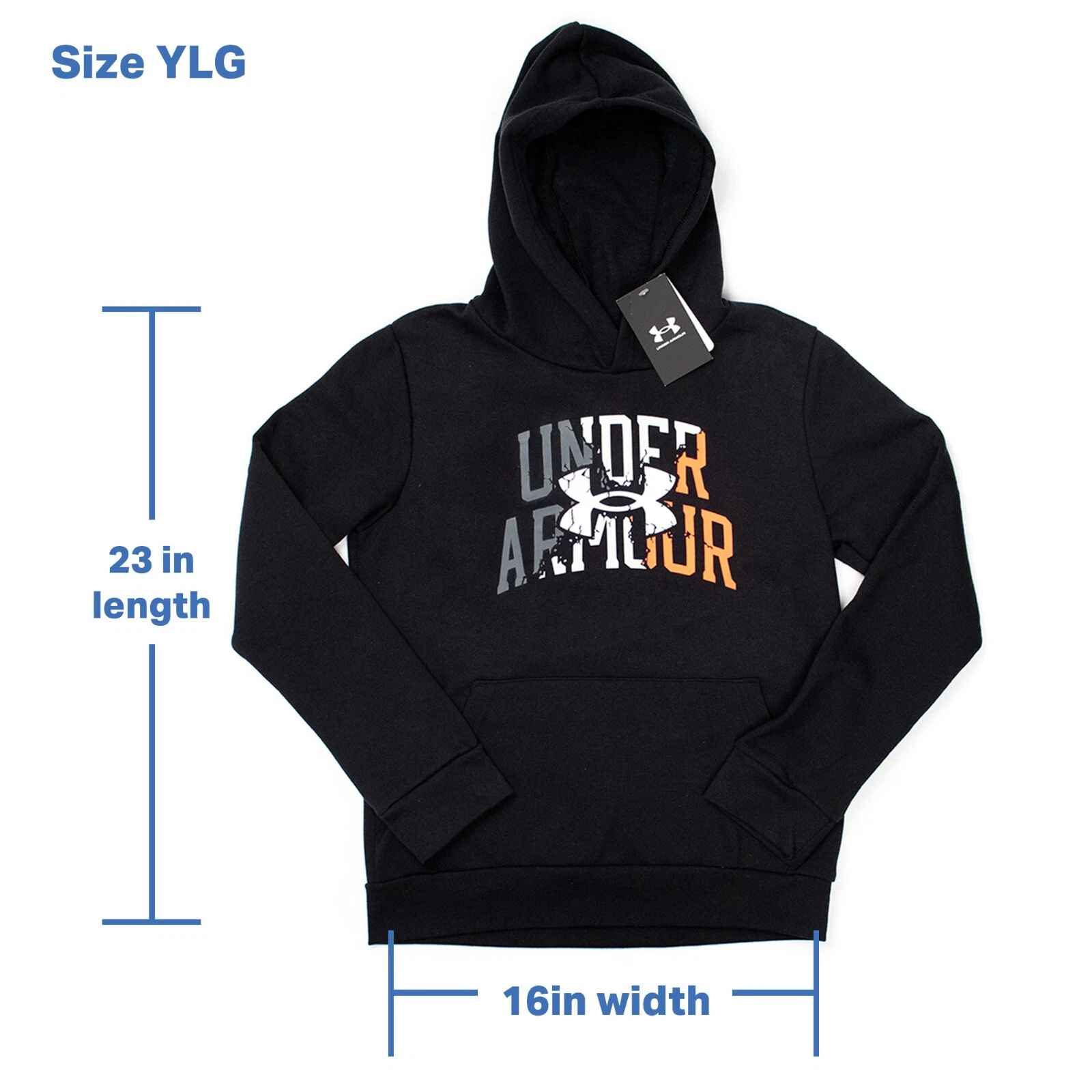 VETEMENTS Felpa con cappuccio da esterno Under Armour ragazzi YLG grande tasca anteriore nera taglia YLG