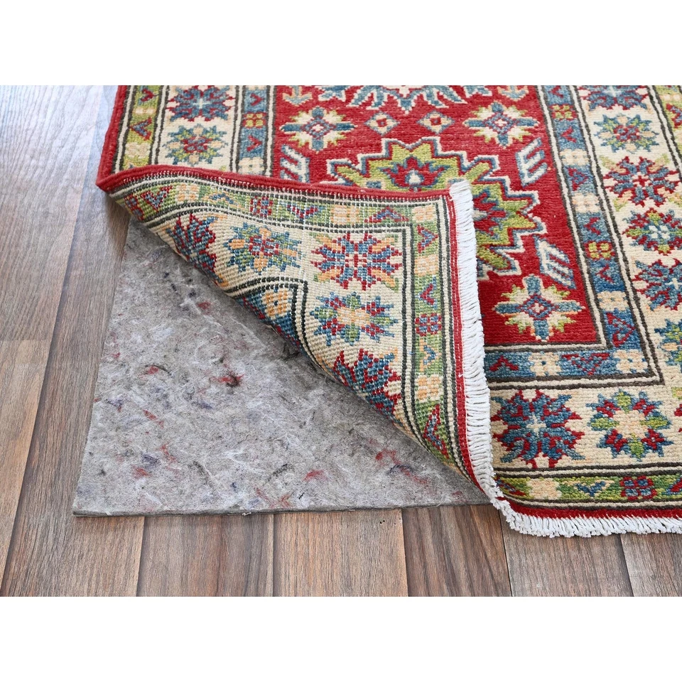 2'x5'10" Red Kazak with Tribal Design Soft Wool Hand Knotted Runner Rug R511 - Image 3 of 4