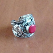 Tibetan Silver Coral Ring Adjustable