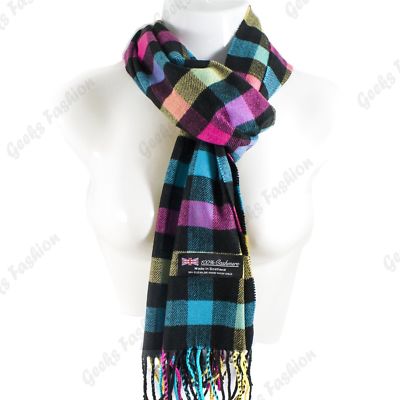 Women Men 100% CASHMERE Scarf Solid Plaid Wool SCOTLAND High Quality Winter