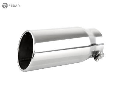 4" Inlet To 5" Outlet Diesel Exhaust Tip - 12" Long, Angle Cut, Rolled Edge, Stainless Steel