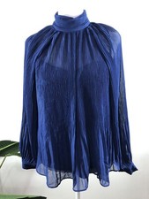 Banana Republic Pleated Blouse Womens Size XS Blue Volume Sleeve  New