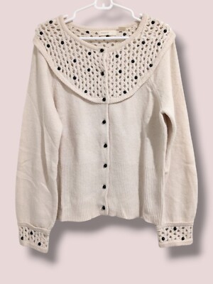 Anthropologie Cream Wool Cashmere Blend Black Pearl Sweater