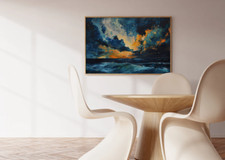 Night Sea Sky with Blue and Yellow Paint Poster Premium Quality Choose your Size