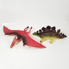 Dolgen STEGOSAURUS & Boley PTERANODON 10" Wingspan Dinosaur Figure LOT Red