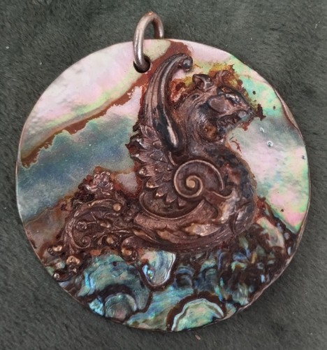Pendentif Amulette Argenté Décor Airavata - Bijou Ancien D'Inde