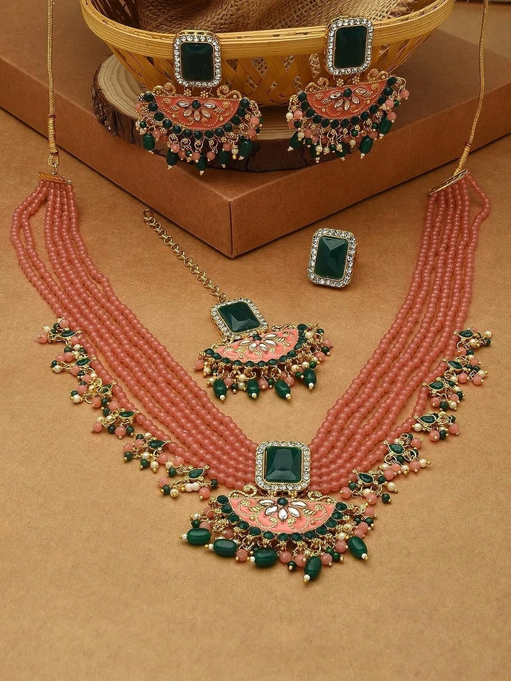 Indisch Pakistanische Vergoldet Punjabi Halskette Ohrringe Tikka Asian Schmuck