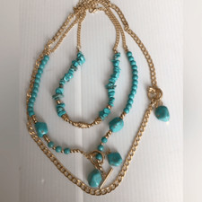 NEW  Boho Turquoise and Faux Gold Layered Necklace Set