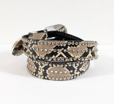 Studded Rhinestone Snake Skin Western Leather Belt Vintage  display picture 2