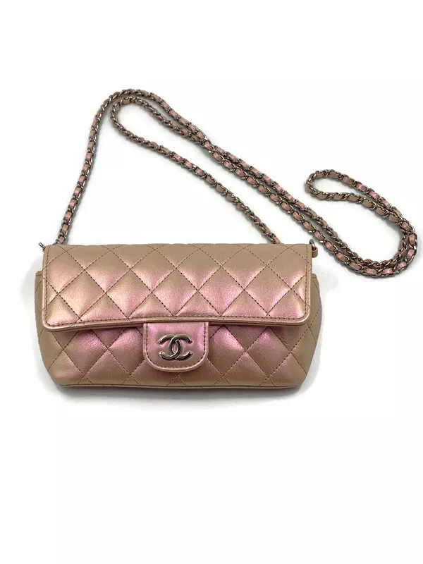 Authentic Chanel Aged Calfskin Pink Iridescent Mini Flap Chain bag  Crossbody NEW