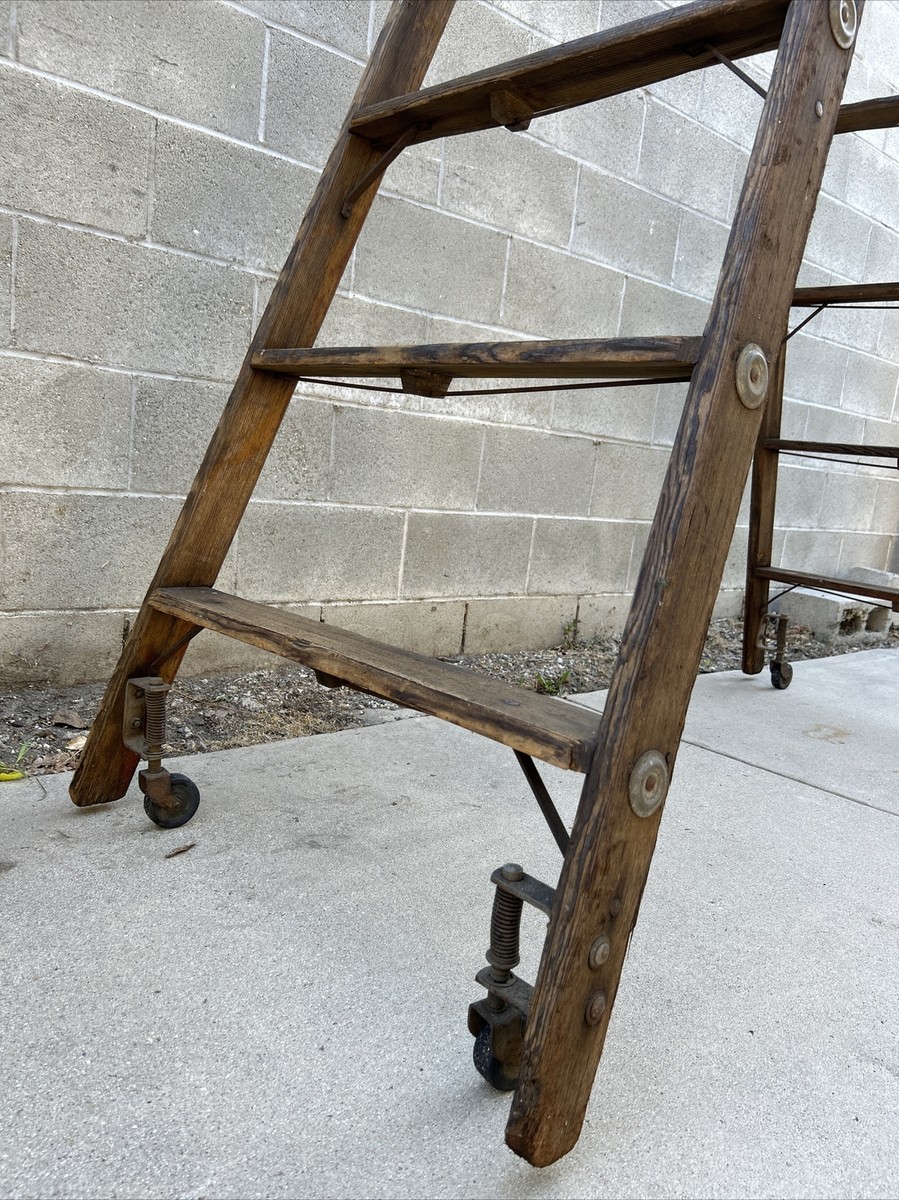 Antique Industrial Wood Ladder | eBay