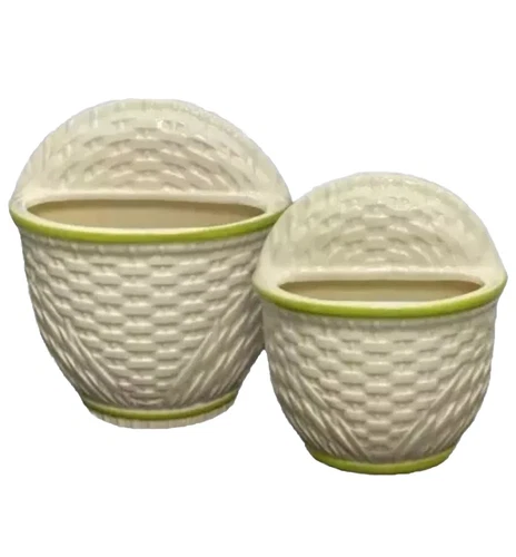 2 VTG Haeger Pottery Planters Wall Pockets Basket Weave 9.5” 7.5” Floral Decor