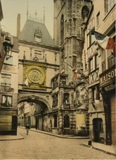 Rouen. La Grosse Horloge. Original Photochrome d'era, Vintage Photochrom