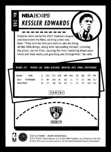 2021-22 Hoops #246 Kessler Edwards - Picture 2 of 2