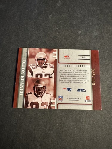 2007 Donruss Gridiron Gear Jersey Relics #25/100 Deion Branch PT-125 MARE/NE - Foto 2 di 2