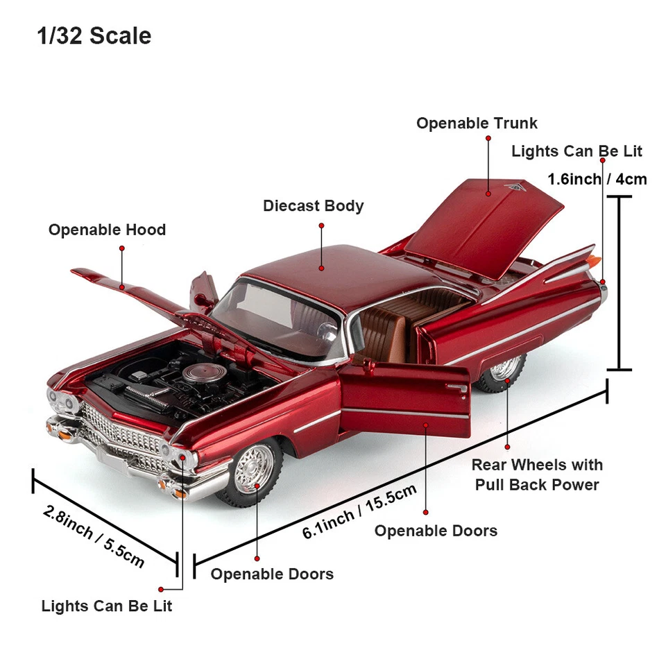 1:32 Diecast Vehicle Model Car Toy for Cadillac Eldorado Biarritz Series 62 - Image 2 of 4
