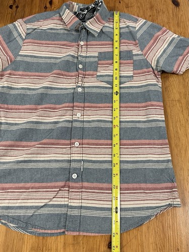 Volcom Shirt Slim Fit 100% Cotton Pink Blue Striped Short Sleeve size M - Picture 6 of 7