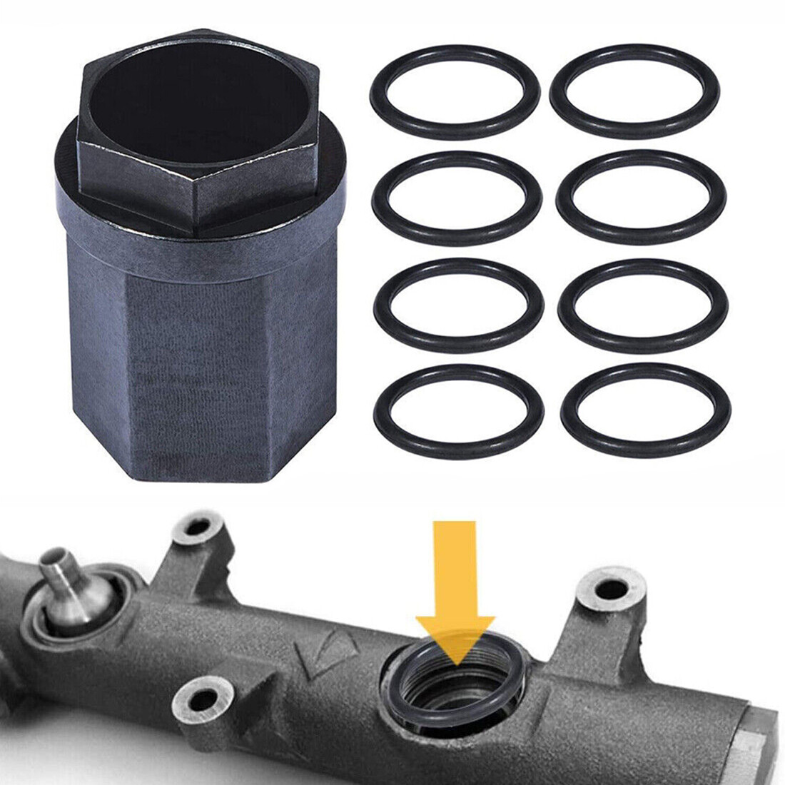 Oil Rail Ball Tube O-Rings Repair Kit& Nipple Cup Socket for 2003-2007 Ford 6.0L