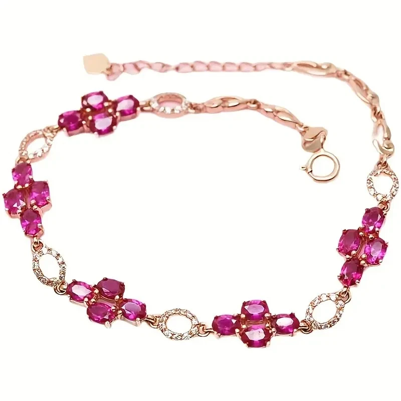 8Ctw Oval Cut Lab Created Pink Ruby Tennis Bracelet 14K Rose Gold Plated Silver - Image 4 of 4