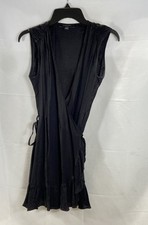 All Saints Women's Black Draped Wrap Dress Tonal Leopard Sleeveless Sz S