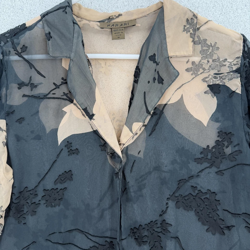 Chaqueta Harari Mujer Mediana Negra Seda Transparente Burnout Floral Plumero Hecha en EE. UU. Foto 4 de 4