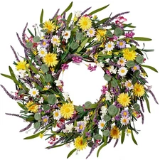 Daisy and Lavender Wreath 24’’ Wildflower Wreath Spring and Summer Artificial...