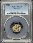 1916 Mercury Silver Dime PCGS MS-64