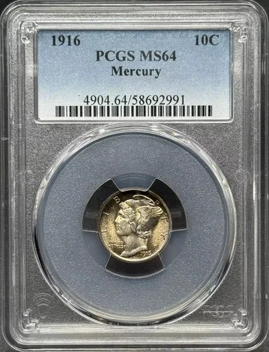 1916 Mercury Silver Dime PCGS MS-64