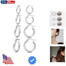 14K Gold Plated Hoop Earrings for Women, 4 Pairs Sterling Silver Post Small H...