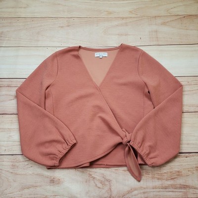 Madewell Texture Thread Blouse Womens S Orange Terracotta Wrap Long Sleeve Top