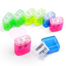60 Pcs Colored Dual Hole Handheld Manual Pencil Sharpeners with Lids