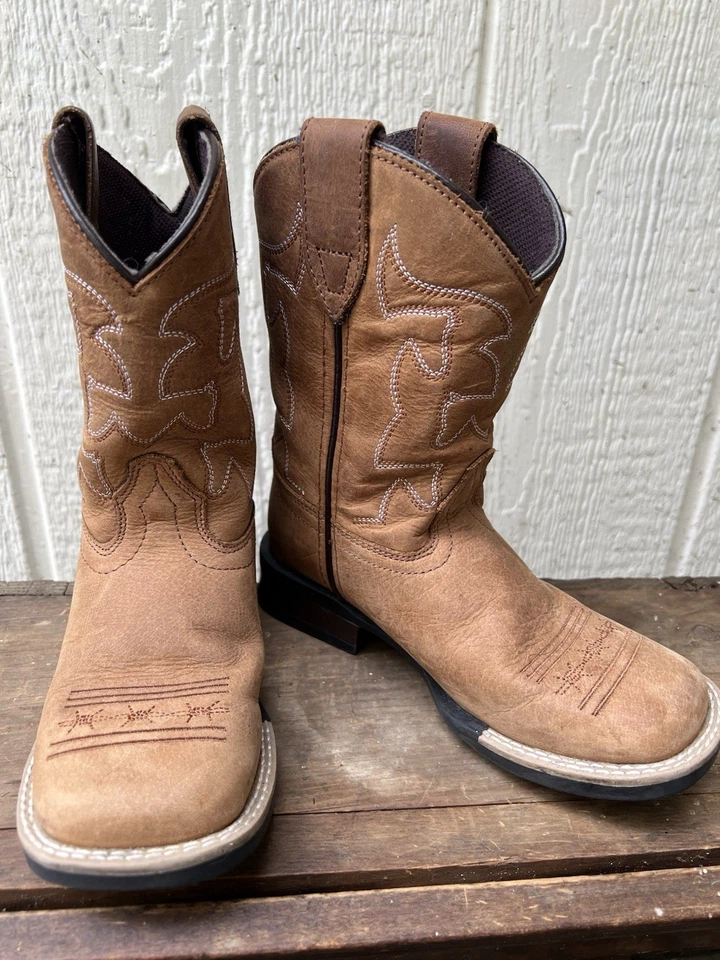 Botas Roper Talla 1 Jóvenes Niños Marrón Vaquero Western Bordado Puntera Cuadrada Pull On Foto 2 de 4
