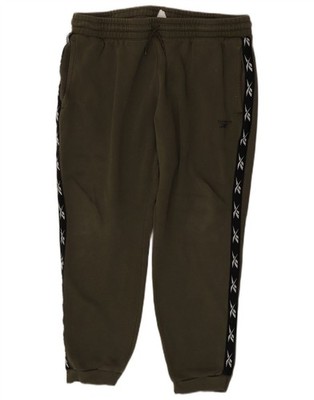 Reebok Mens Graphic Tracksuit Trousers Joggers XL  Khaki Colourblock Cotton AL14