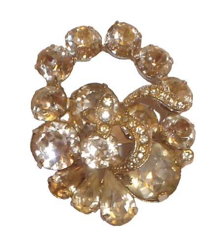 Vintage Eisenberg Clear Rhinestone Silver Tone Brooch Pin Signed "Read"