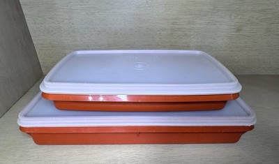Vintage Tupperware Paprika Rectangle Keepers Storage #816 9x5'' #794 11x7'' Euc