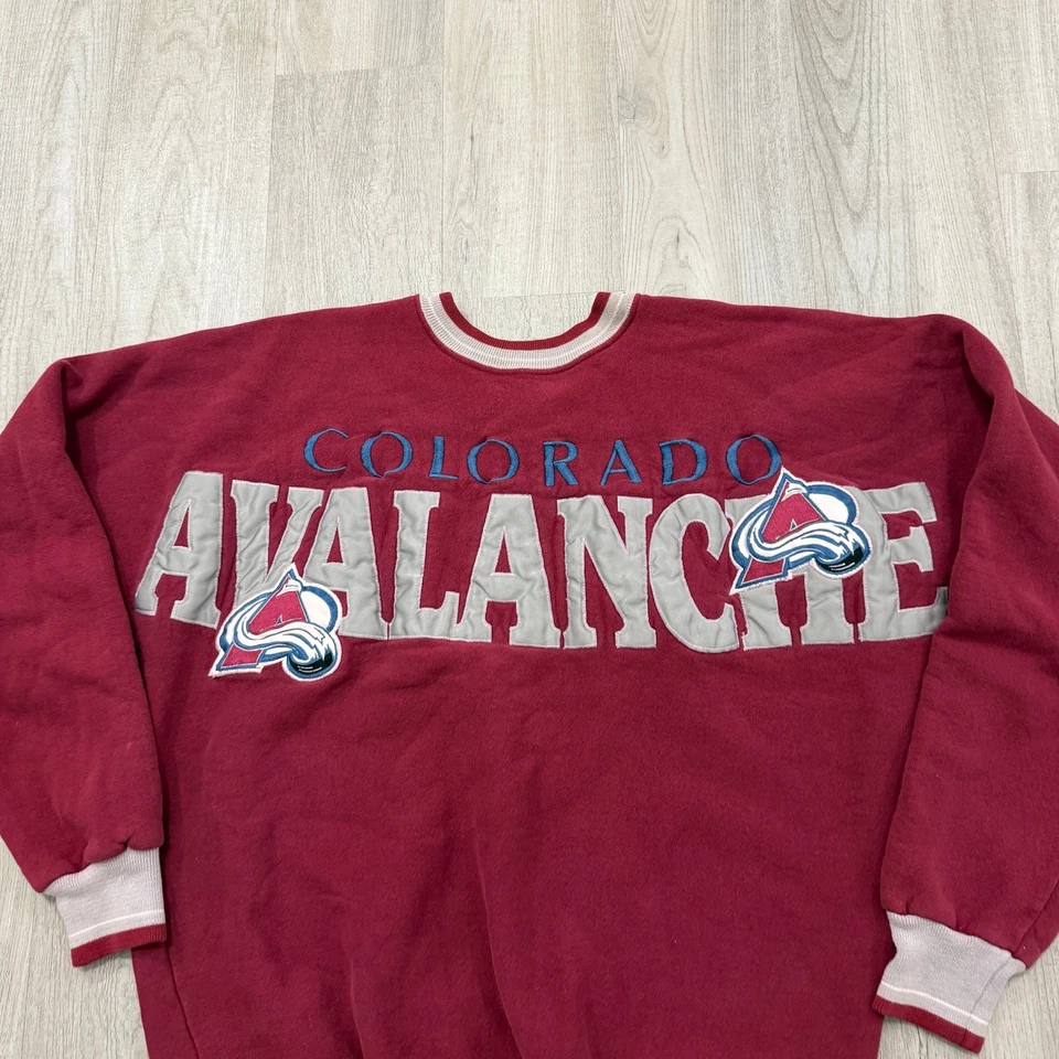Sudadera De Colección Colorado Avalanche Para Hombre Grande NHL Hockey Manga Spellout Años 90 Foto 2 de 4