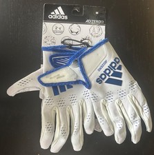 NEW ADIDAS ADIZERO12 ADULT M FOOTBALL GLOVES WHITE / BLUE MSRP 50
