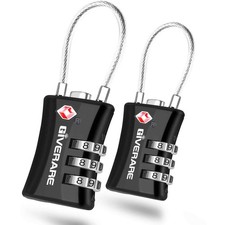 2 Pack TSA Approved Luggage Locks, Cable Suitcase Travel Lock Alloy, Black